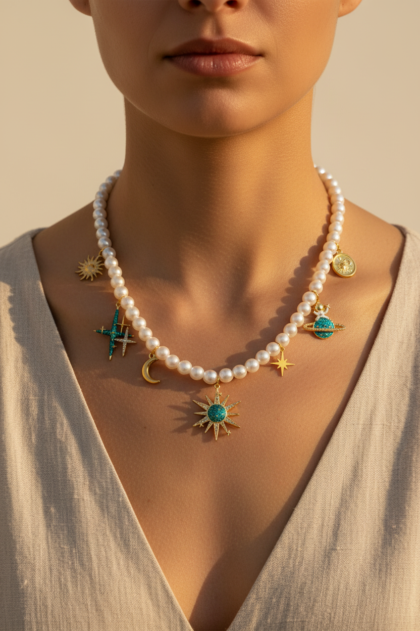 Celestial pearl necklace with correct star charm
