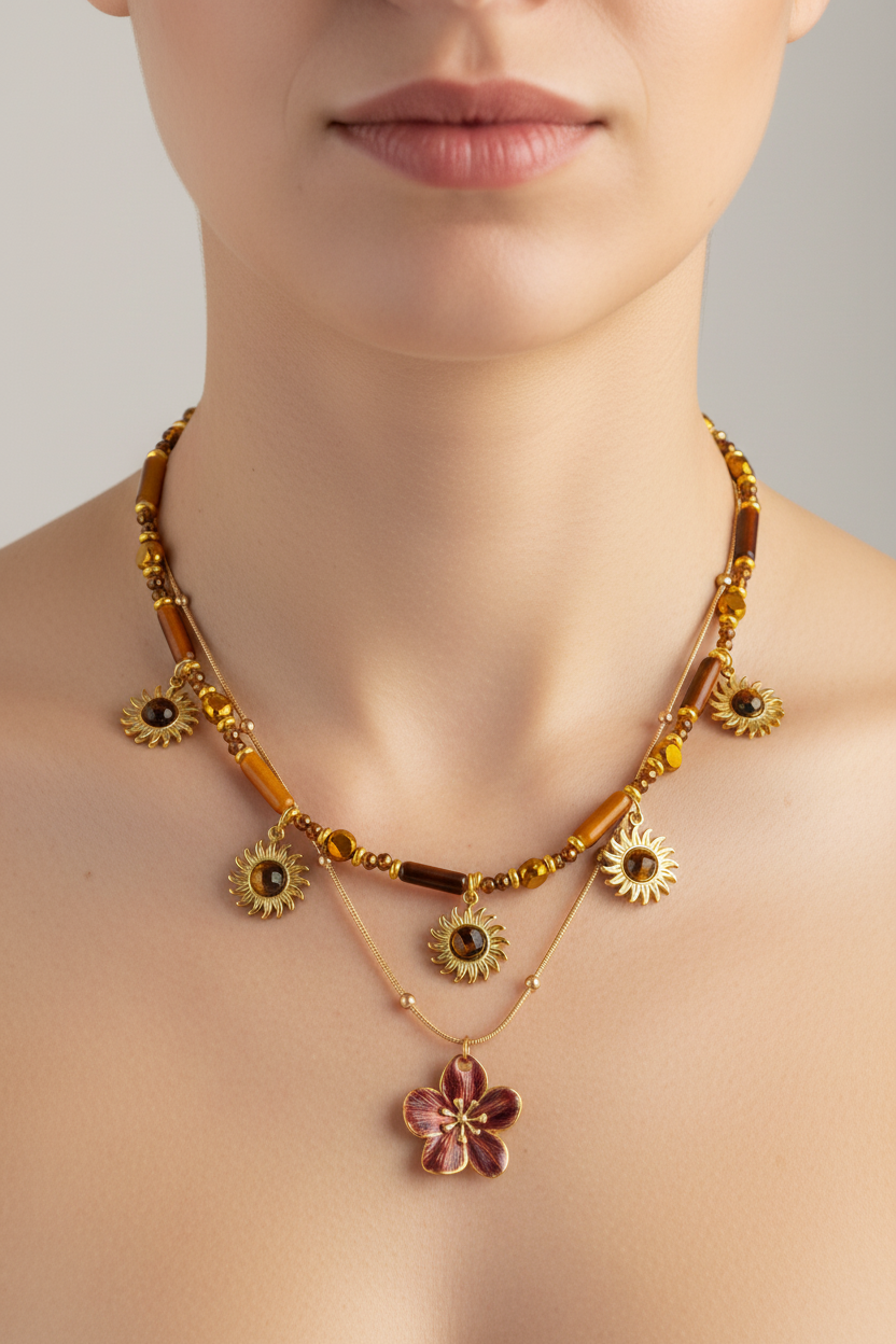Close-up of necklace on neck and décolletage